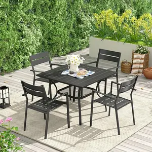 VICLLAX Patio 5 Pieces Outdoor Dining Set for 4, 37.8" Outdoor Square Table and Metal Stackable Chair