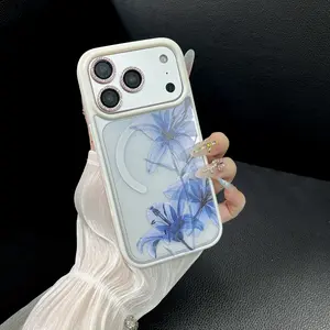 Blue Lily Whisper Magnetic MagSafe Snap Case for iPhone 17/16 Pro Max 15  14 13  Plus Shockproof Slim Protective Cove