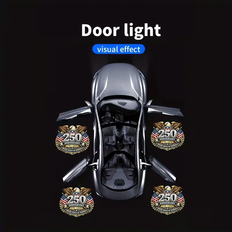 2-pack door lights — U.S. Founding 250th Anniversary projection projector — Universal wireless LED door projection light for cars, compatible with all car brands; U.S. Founding 250th Anniversary welcome plaque projection light