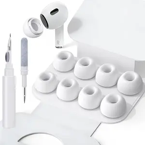 4 Pairs Silicone Ear Tips for AirPods Pro 1/2, Noise Isolation, Non-Slip Soft Silicone, Includes Cleaning Brush, XS/s/m/l Sizes
