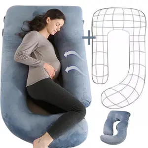 Sleeping pillow during pregnancy, J-shaped nursing pillow for pregnant women, abdominal support for pregnant women and side lying, detachable crystal velvet J-shaped lumbar support pillow,