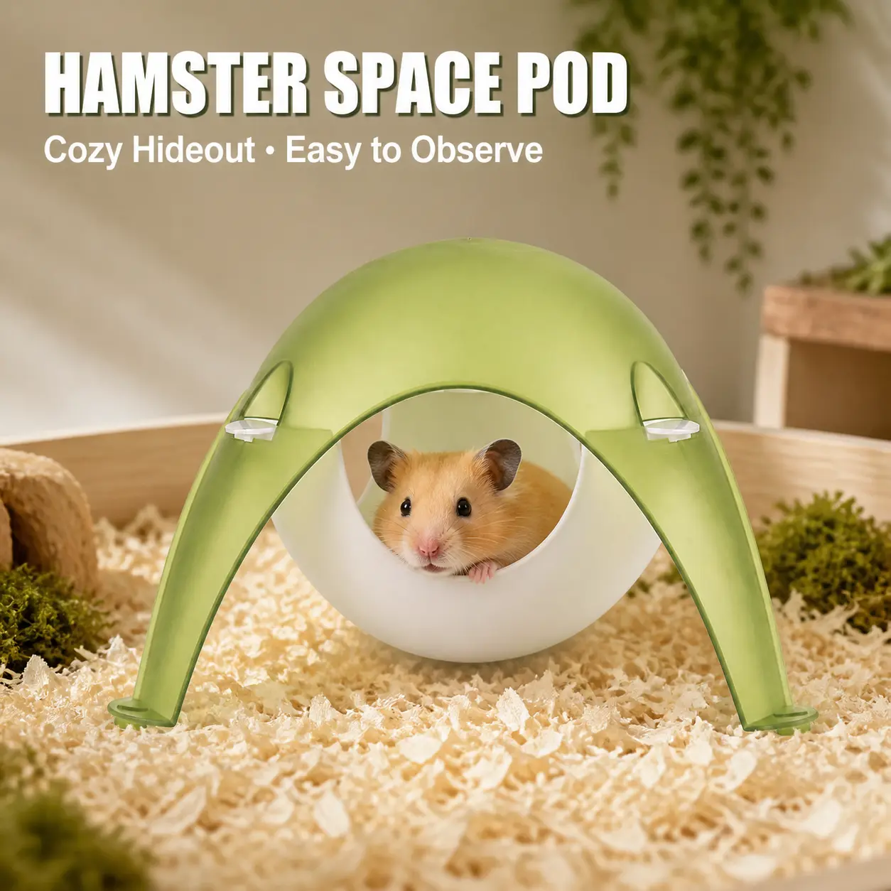 TUFFYUKI Hamster Hideout House For Cage Translucent Space Pod Wide Entrance Cozy Curved Shelter Stable Anti Slip Feet Hamster Cage Accessories For Dwarf And Syrian Hamsters