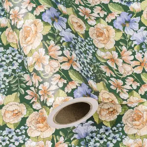 Vintage Rose Gift Wrapping Paper Roll, Watercolor Roses and Wildflowers Print, 43.2cm X 500cm, Wedding, DIY Decor