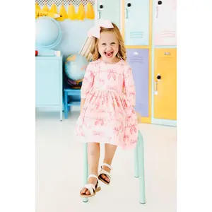 Blushing Bows 3/4 Sleeve Pocket Twirl Dress