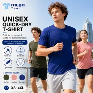 MEGA TSHOP 841 Unisex Quick Dry Performance Crew Neck T-shirt - V-Stitch Detail, Minimalist Activewear for Gym, Running