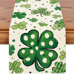 1PC Spring and Summer Style Shamrock St. Patrick's Day Table Runner, Polka Dot Lucky Shamrock Holiday Kitchen and Dining Room Table Decoration, for St. Patrick's Day Home Decoration, Size 13x72 Inches