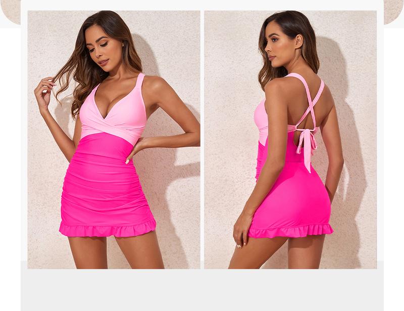 Aleumdr Women Retro Tankini Swimdress Bathing Suits Two Piece Tankini Tops with Bikini Bottoms Twist Swimwear Sport Swimming Clothing Beach Open Back Halter Tankiniswimwear Tankinisuit