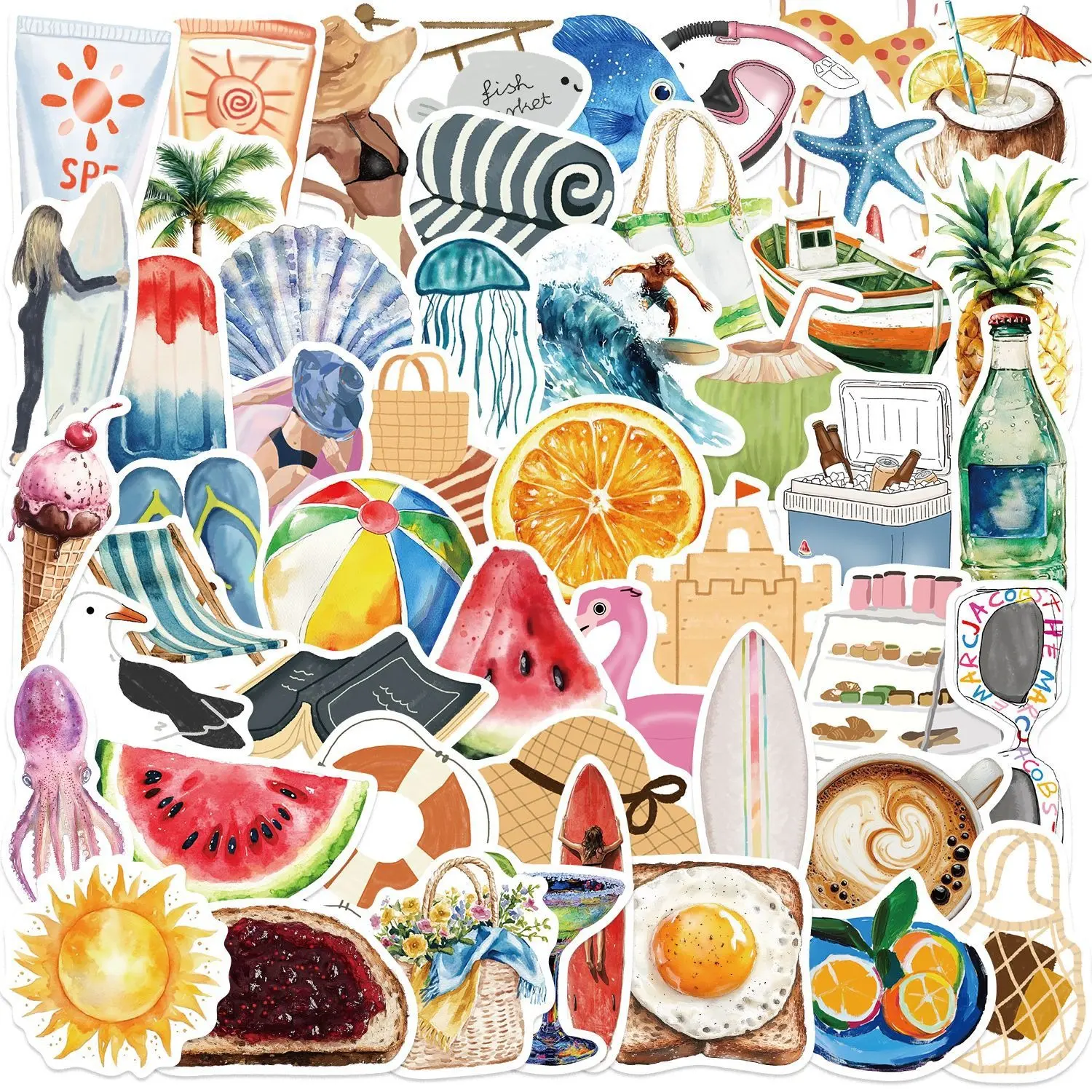 50pcs Cartoon Summer Aesthetic Graffiti Series Stickers, Car Decorative Sticker, Cool Car Decoration, Car Decals, Suitable for Scrapbooks, Laptops, Cars, etc., As Gifts with Positive Information