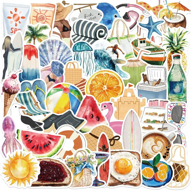 50pcs Cartoon Summer Aesthetic Graffiti Series Stickers, Car Decorative Sticker, Cool Car Decoration, Car Decals, Suitable for Scrapbooks, Laptops, Cars, etc., As Gifts with Positive Information