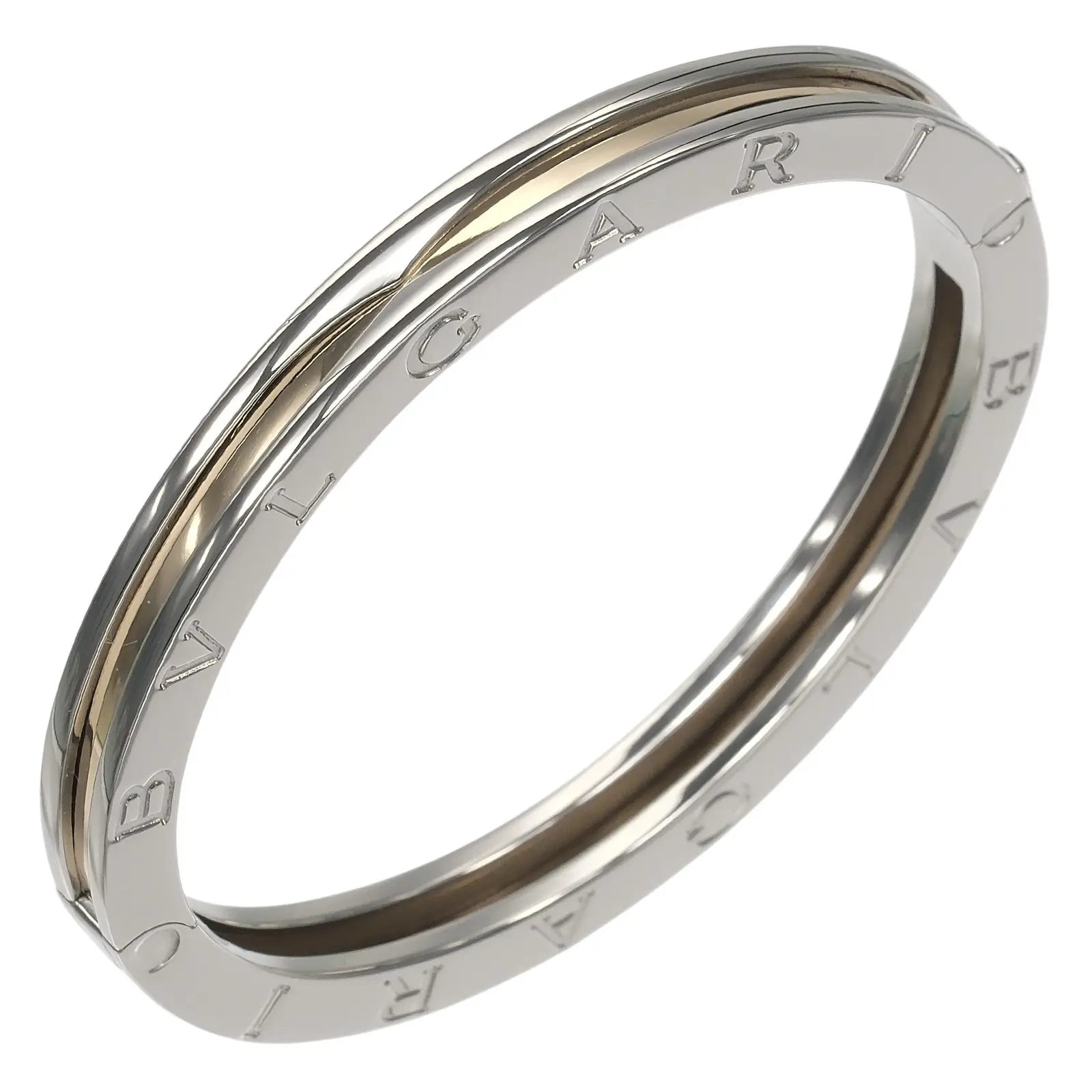 Pre-owned Bvlgari 18K Yellow Gold (Au750) Small Leather Goods B.ZERO1 Au750 Stainless Steel Bracelet