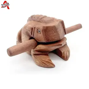 Wooden Frog Guiro Percussion Instrument, Natural Wood Croaking Frog Rasp, Fun Unique Musical Toy for Adults & Kids, Cool Music Gift Idea for Musicians & Decor Enthusiasts