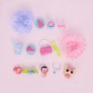15Pcs Pretend Play Mini Party Accessories, Cake Ice Cream Dress Purse Bow Gift Set for Small Pet Dolls