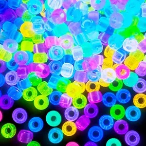 Glow in The Dark Pony Beads for Bracelets, 1000pcs 6x9mm Rave Kandi Acrylic Beads Neon Luminous Colored Charms Hair Bead for Braids Girls Halloween Jewelry Making Crafts Party Supplies