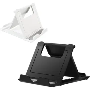 2 Pack Portable Cell Phone Stand Holder for Desk, Foldable Pocket-Sized Mount, Universal Adjustable Desktop Mobile Phone Kickstand Compatible with  IPads Kindle Android Black & White