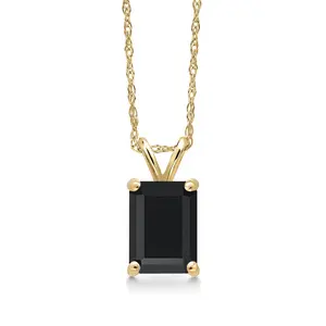 Gem Stone King 14K Yellow Gold Black Onyx Pendant Necklace for Women | 0.97 Cttw | Gemstone December Birthstone | Octagon 7X5MM | With 18 Inch Chain