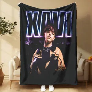 Xavi Fleece Blanket Black Xavi Portrait And Neon Text Design For Bedroom Or Living Room Decor