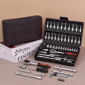 【Summer Vibes】A set of 46 multi-purpose manual toolboxes, socket and wrench kits for car and mechanical maintenance, durable, battery-free, including screwdriver heads, hex wrenches, and tool storage boxes tool box  father'day gifts