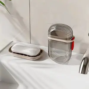 Portable Soap Box with Lid, 2Pcs Mini Soap-Draining Storage Holder, Soap Dish and Soap Saver for Home Bathroom and Outdoor Camping