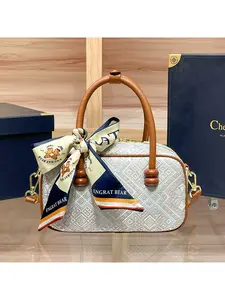 Embroidered Bowling Bag New National Style Shoulder Crossbody Bag, Fashionable Handbag, Boston Pillow Bag, Trendy Messenger Bag