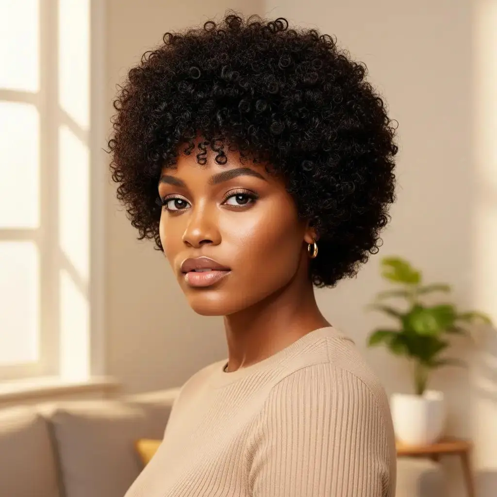 Onetide Hair Glueless Wigs Human Hair Short Afro Kinky Curly Wigs For Women Human Hair Put on & go Hair Strong  Fluffy and Long－Lasting Glueless Wigs 80s 90s Hair Kinky Curly Wig Cosplay or Daily Use Wigs High Density Work Wig  Vietnamese Human Hair