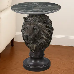 Vintage Bronze Lion Head Pedestal Side Table Ornate Antique Style Accent Table for Luxury Interior Decor Elegant Design Versatile Use