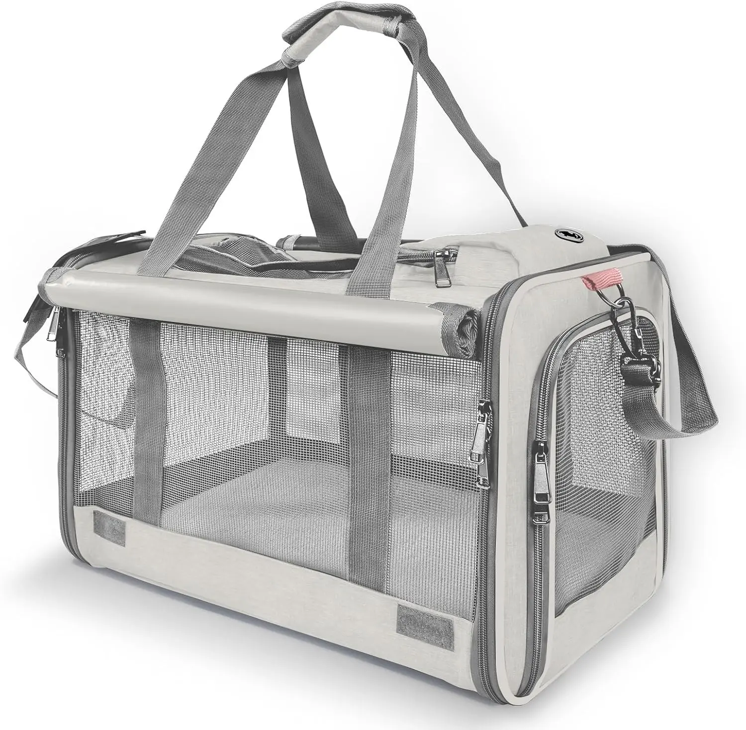 18.1in Large Fabric Cat Carrier Backpack for Big Cats, Gray Foldable Pet Travel Carrier with Mesh Ventilation, Privacy Curtains, Lockable Zipper, Safety Tether, Adjustable Shoulder Strap, Calmer Space & Easy Cleaning