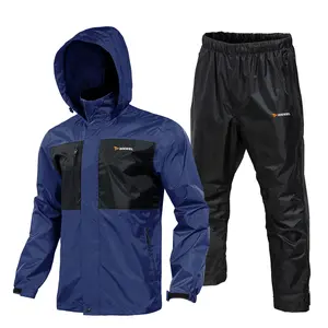 RODEEL 702 Waterproof Jacket and Pants Set Men Lightweight Breathable Full Zip Hooded Rain Coat Durable Rain Suit Rainy Days Weatherproof Rainwear Windbreaker For Outdoor Hiking Camping Fishing Boating Construction Landscaping, Holiday Gift
