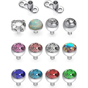 14G Dermal Piercing Jewelry Anchor Tops and Base Titanium Microdermals Piercing for Women Men Opal CZ Ball 2mm 3mm 4mm 14PCS