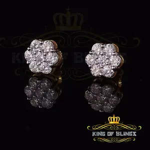 King Of Bling's 10K Gold plated Stud FLORAL Earrings 10k Real Yellow Gold 1.0ct Vvs 'D' Color Real Moissanite