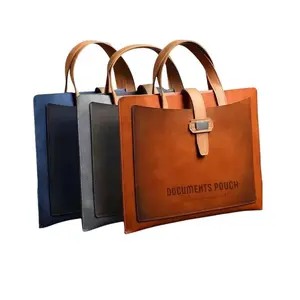 A4 PU Leather Filing Folder with Handle, Large Capacity Document Storage Bag, Stylish Business Organizer for Office Use, Durable Design