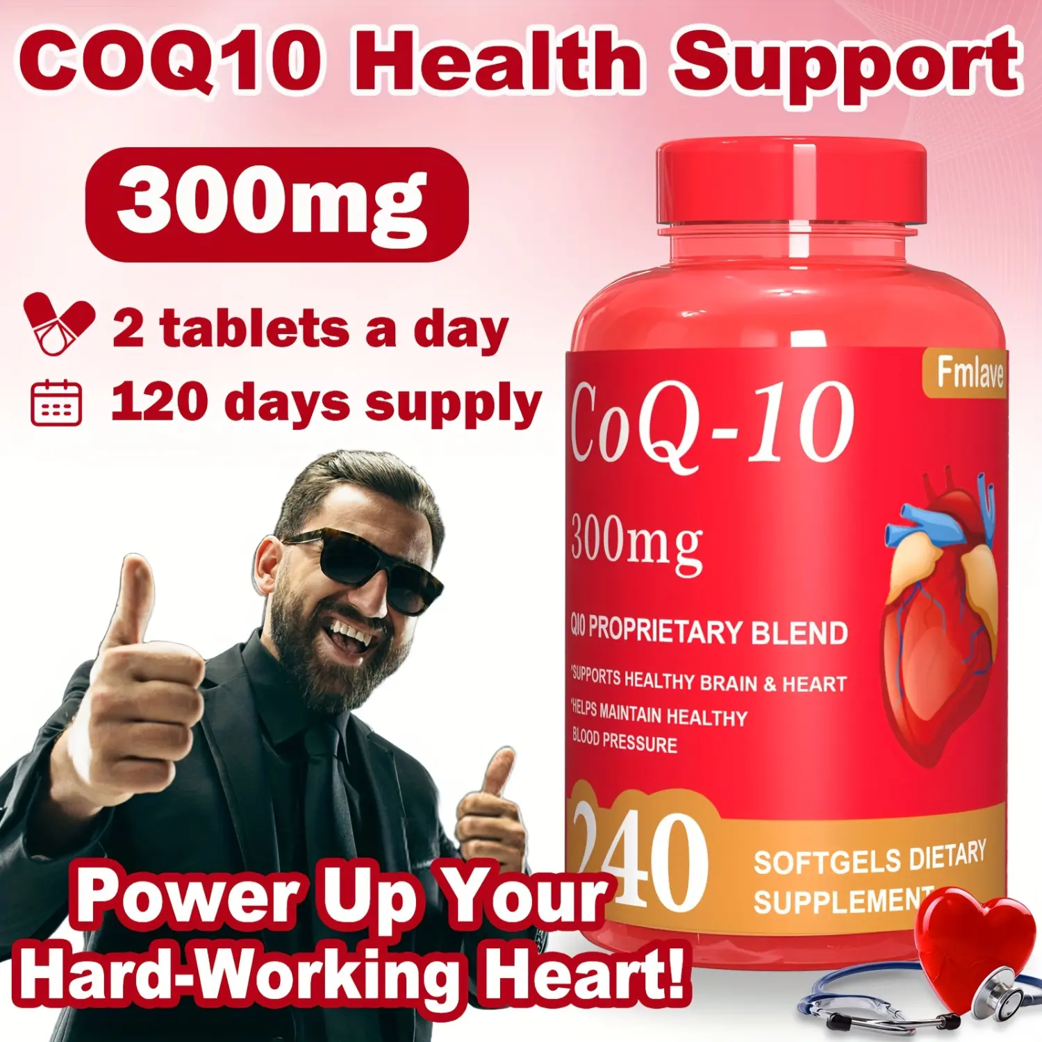 CoQ10 Supplement 300mg Coenzyme Q10 Softgels With Vitamin E Flaxseed Oil Collagen Peptides 240 Softgels