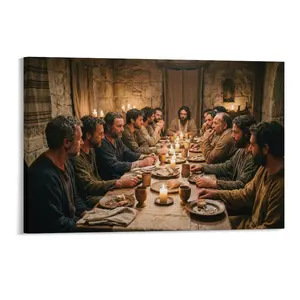 Realistic Middle Eastern Skin - Toned Jesus Last Supper Canvas Painting - Fade - Resistant, Premium Ink, Religious Decor for Easter & Faith Lovers