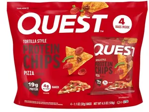 Quest Nutrition Pizza Tortilla Style Protein Chips, 19g Protein, 4g Net Carbs, High Protein Snack, Low Carb, Gluten Free, 1.01 oz bags, 4 Count