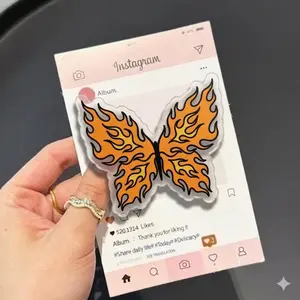 Fire Butterfly with MagSafe Phone Grip, Horror Aesthetic Magnetic Phone Holder, Kawaii Scary Fan Gift , Kindle Accessories sticky Baby mount Library Card Flower-Shaped Multi-Functional Stand Universal Car Double-Sided Octo Adjustable Portable