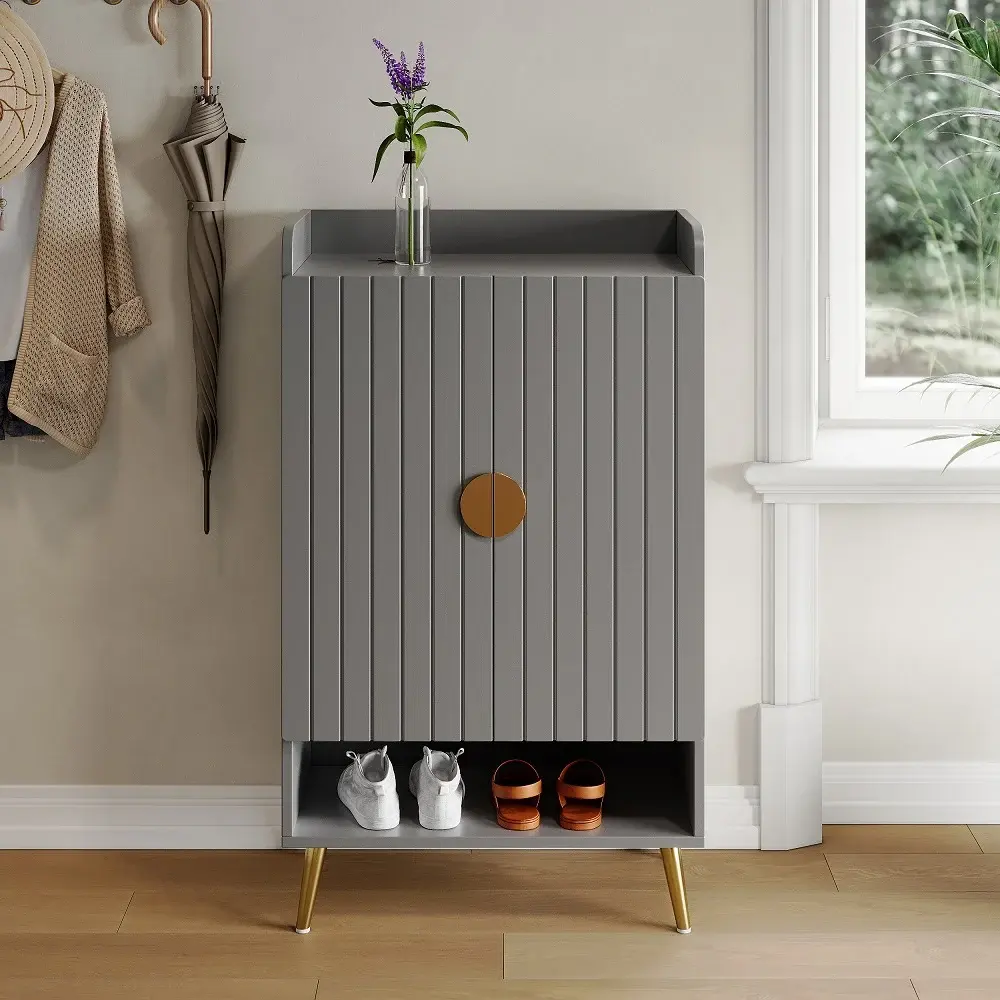 【Clearance】Homary Nordic Gray Wooden Shoe Storage Cabinet - 5-Shelf Floor-Mounted Compact Multi-Compartment Apartment Size Entryway Cupboard, Compact Multi-Compartment Cabinets