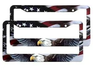 1-Pack American Flag License Plate Frames - Patriotic Eagle & Stripe Design | Universal Fit Matte Aluminum w/ Gloss Finish | Includes Screws & Caps Truck Car Vehicle