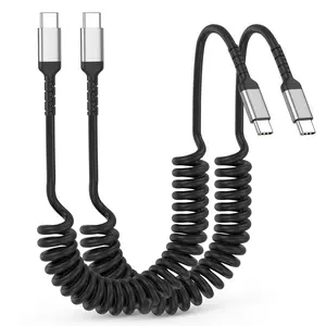 2-Pack 3FT Coiled USB C to USB C Fast Charging Cable for Car | Type C Charger Cord for iPhone 17/16/15 Series, Samsung Galaxy S23, Android Devices | Tangle-Free Spring Cable