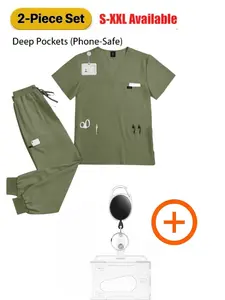 Men’s 3-Piece Hospital Nursing Pharmacy Set Short Sleeve Shirt Pants Pharmacist Scrubbing Uniform for Clinic