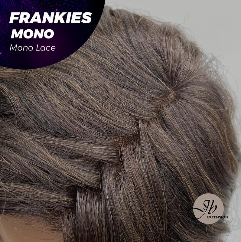 JBEXTENSION FRANKIES MONO Monofilament Handmade Wig 6X5 Full Monofilament Hand Tied Top Wig 19 Inches Dark Brown Highlight Curly Mono Lace Handmade Futura Fiber Glueless BS Wig FRANKIES MONO【BENDY EAR TABS】