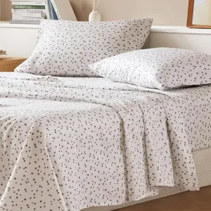 Flannel Sheets Full Size- 4 Pieces Ultra Soft Warm Sheet Set, Cozy 100% Cotton Bedsheets, Novelty Printed Bedding Sets, 12 Inch Deep Pocket, Grey Stars