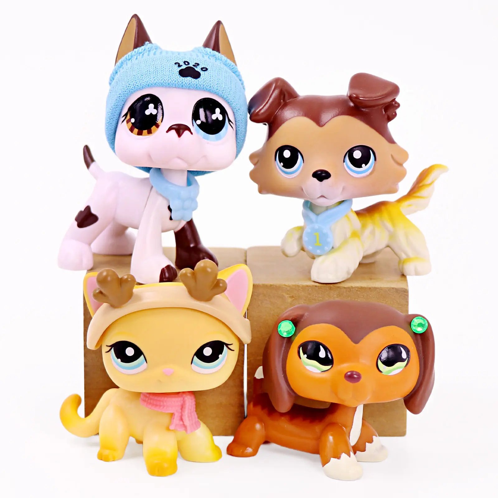 Cute Critter Mini Puppy & Cat Figurine Set - Character Toy Animals with Collars, Pink Bow, Knit Hat Accessories, Cake Topper Ready, Wipes Clean After Play, Kids' Collectibles, Party Favor Gift