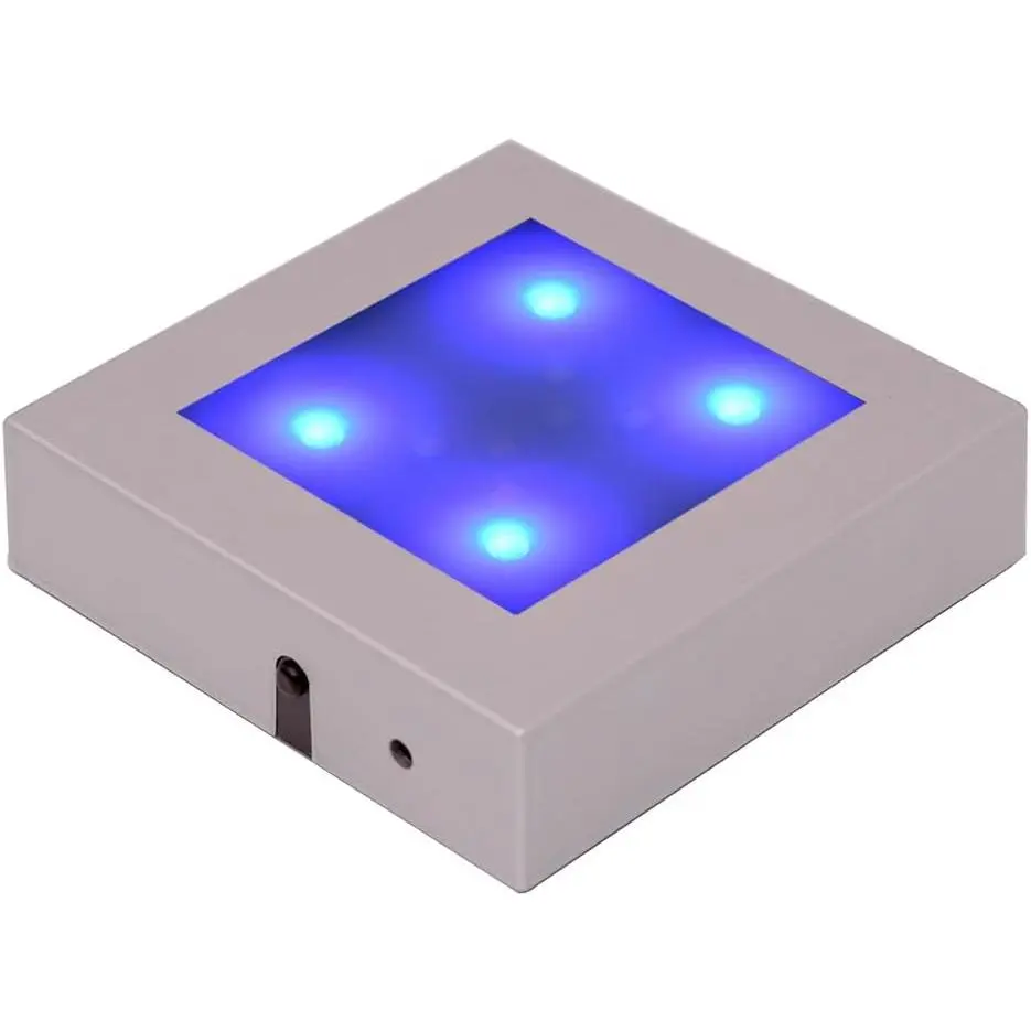 Plastic Square LED Glass Art Light Stand, 3.15x3.15x0.8 Inches Flat Top Base, 7 Color Lighting Modes, Battery & USB Powered, Button Control for Party Decor