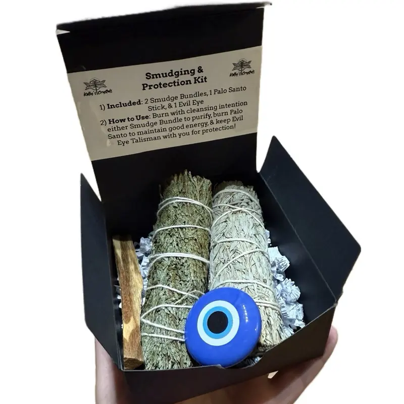 Smudge & Protection Kit with 2 Smudge Bundles Palo Santo Stick & Evil Eye for Energy Purification and Protection