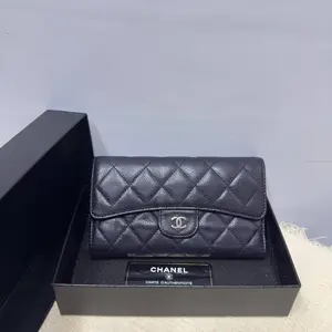 Pre-owned CHANEL Calfskin Small Leather Goods CF Wallet Navy LNL1030