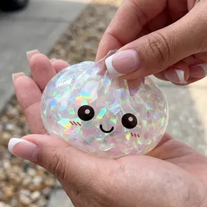 Giant Glitter Dumpling, Giant Dumpling Squishy, Mega Rainbow Dumplings, Cute Anxiety Relief Fidget Toy, with Steamer Box,Soft Squeeze Decompression Dough for Adults