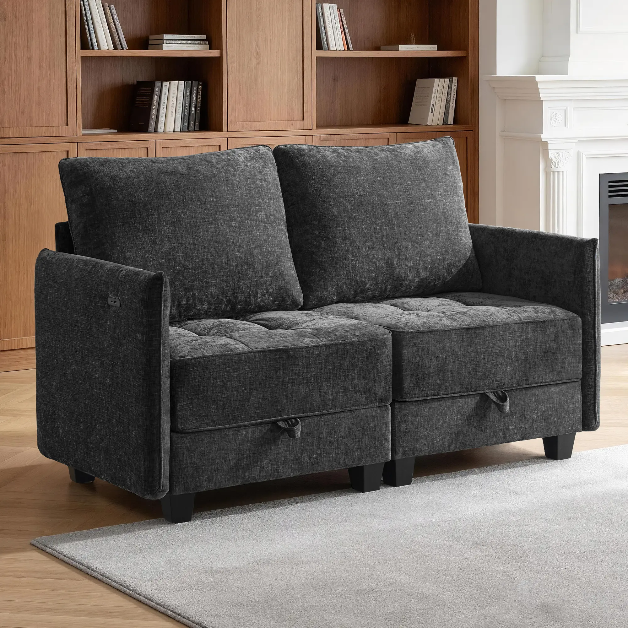 Korser 2-Seater Chenille Cloud Loveseat Sofa Couch - Modern, Comfy, with Storage & USB Charging, Sofas for Living Room, Ideal for Small Spaces