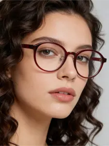 One pair of women's burgundy - colored retro collegiate - style glasses. With a unique and fashionable design, it has independent nose pads and elliptical plano lenses, suitable for daily wearing, shopping, reading, gaming and other daily activities.