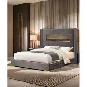 [Bellemave]Contemporary Style Gray Color 1pc Queen Size Bed Upholstered Fabric Bedroom Furniture Beautiful Platform Bedframe