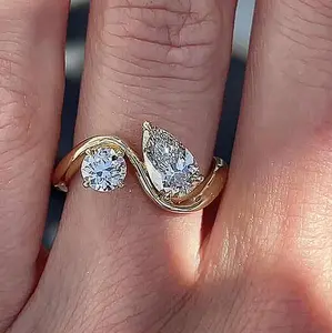 Maxine 1.8ct Pear & 0.8ct Round Cut Double Stones Engagement Ring,5A Cubic Zirconia Women's Ring Jewelry,Toi et Moi ring for Daily,Travel,Proposal,Wedding,Birthday,Anniversary