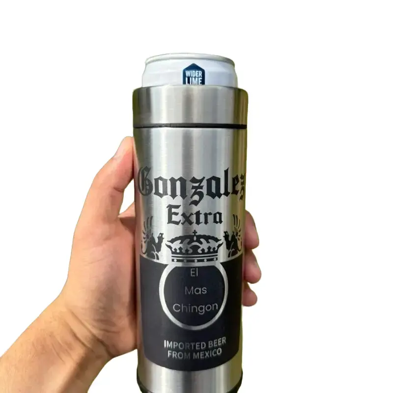 Custom Beer-Logo Stainless Steel Slim Skinny Can Cooler – Personalized Name & Message, Double-Wall 12oz